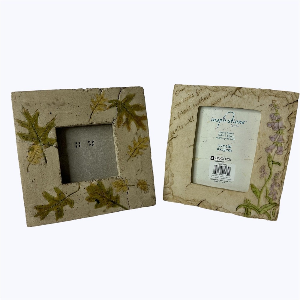 2 Picture Frames Leaf Impression & Floral Foxglove Textured Cottagecore Tabletop